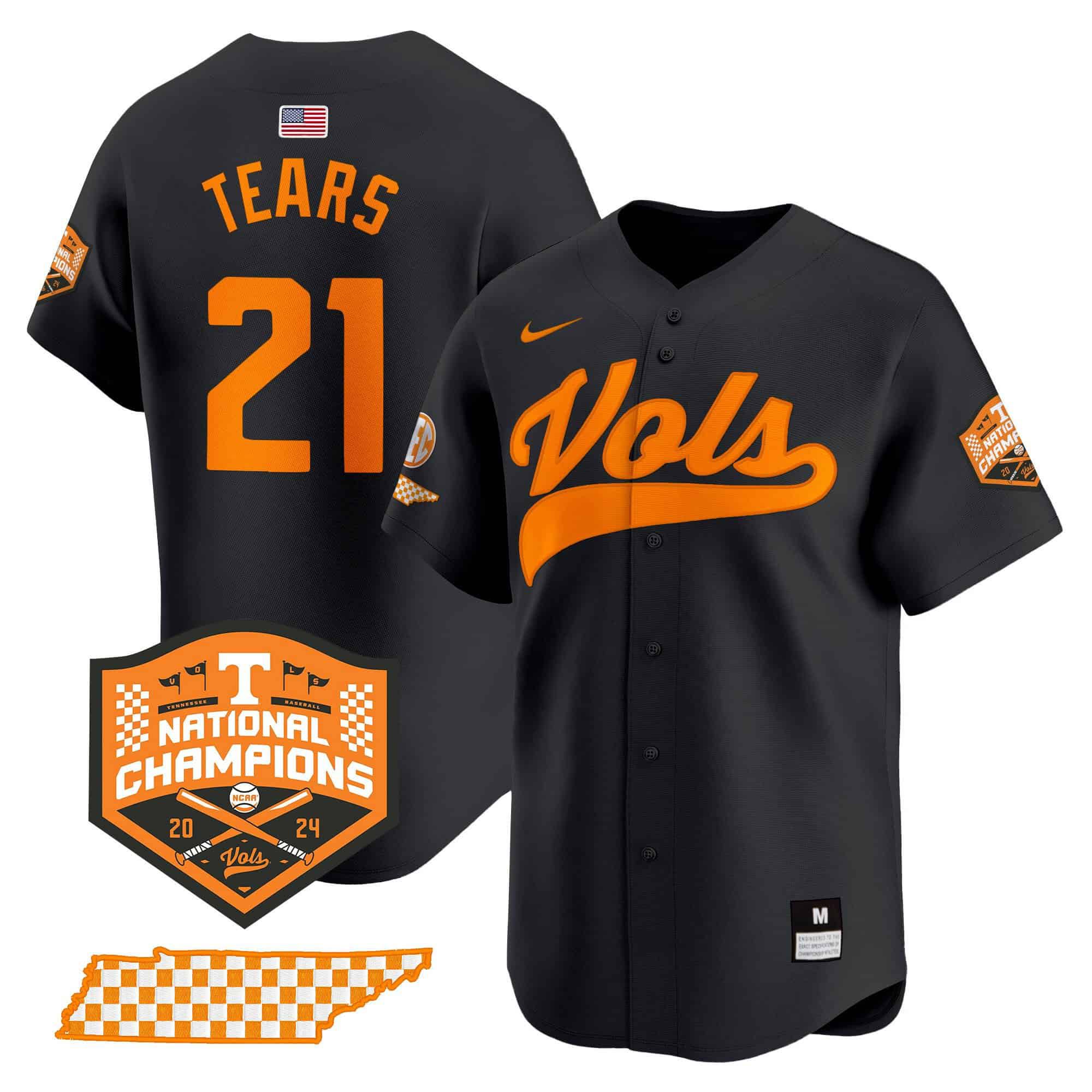 Men Tennessee Volunteers #21 Tears Black 2024 Nike Champions Vapor Premier Limited NCAA Jersey